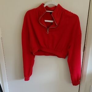 Urban Outfitters Red Cropped Zip Pullover